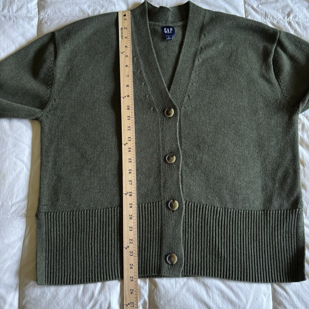 Gap 24/7 Split Hem Cardigan Olive "Deep Depth" Green Women's L Grandpacore EUC - Picture 12 of 13